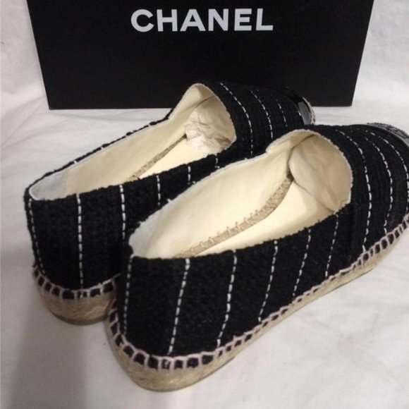 CHANEL 15S 2015 Classic Tweed Patent Cap Toe CC Logo Espadrilles Flats Shoes - Picture 7 of 11
